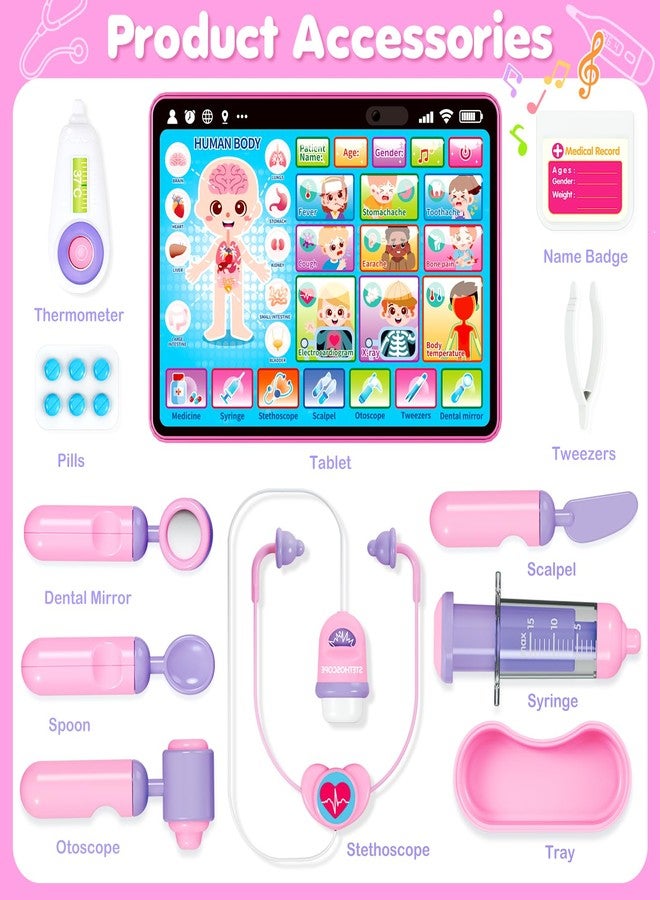 BainGesk Doctor Kit for Girls 1 Years Old, Doctor Tablet with Music & Sound, Pretend Play Doctor Set with Stethoscope, Doctor Dress Up Gifts for Kids Toddlers Ages 1, 2, 3 Years Old - Image 2